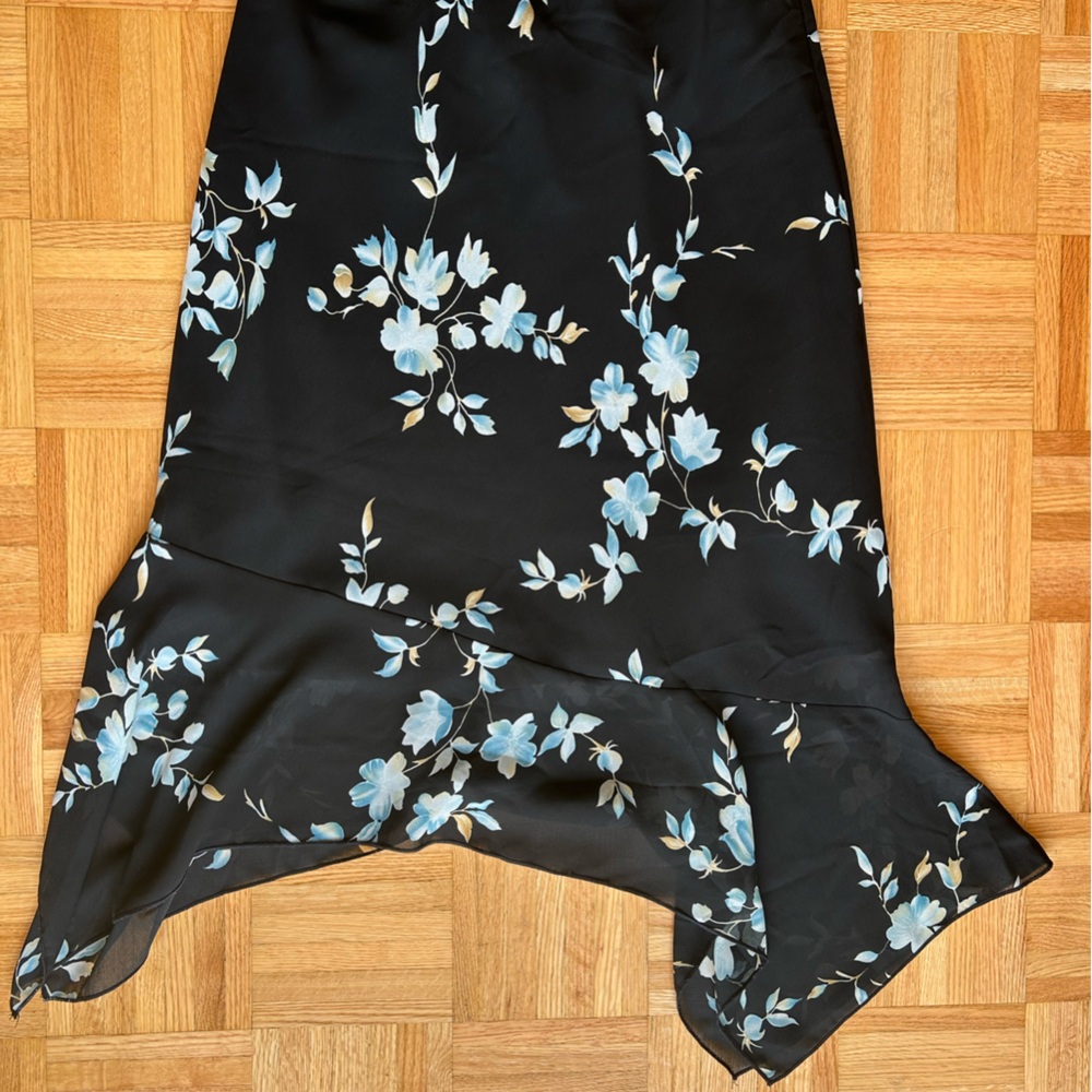Floral Black Skirt with Blue Accents